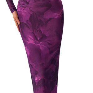 Long Sleeve Floral Mesh Bodycon Dress for Wedding Guest Party Maxi